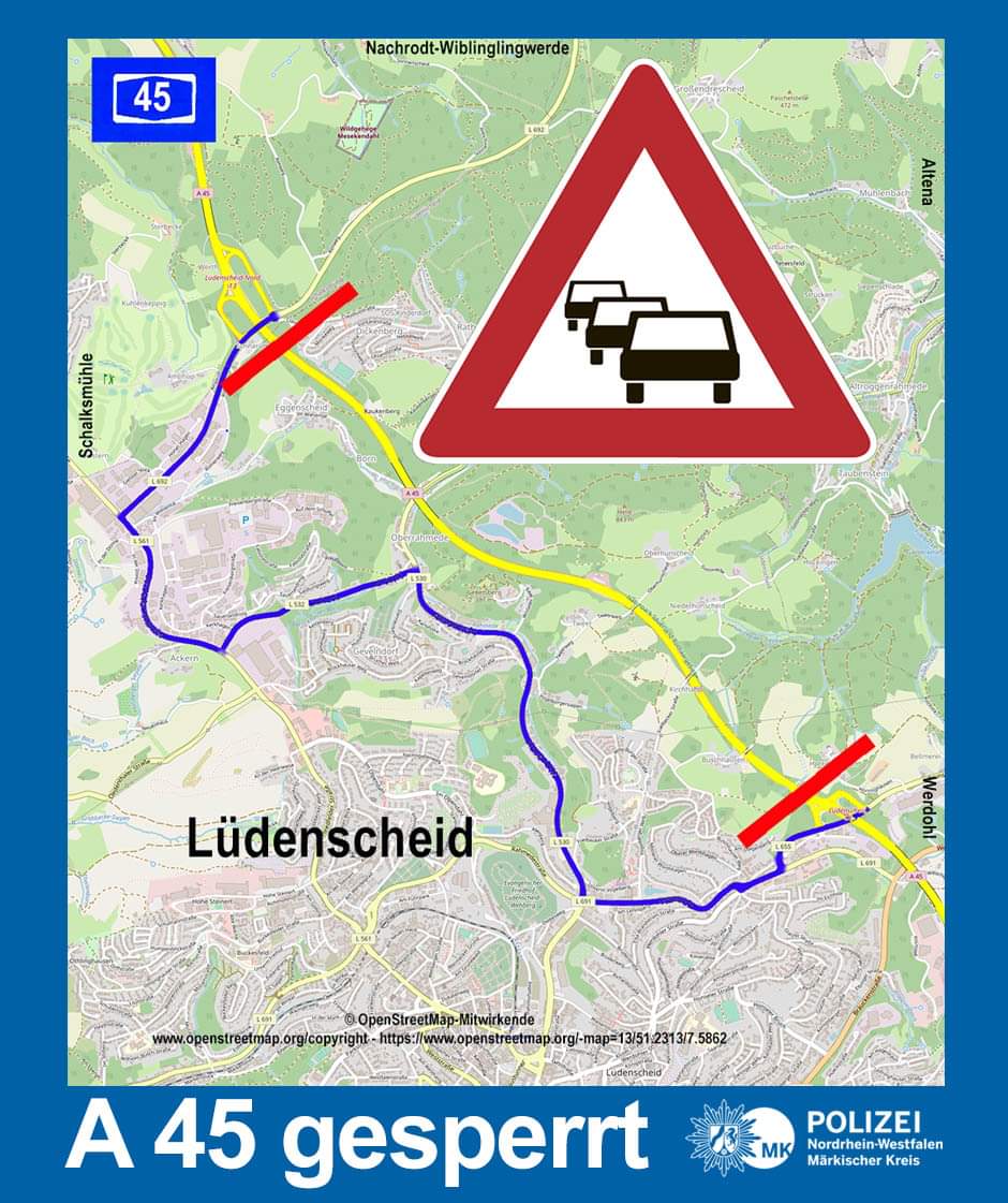 A45-Vollsperrung bei Lüdenscheid wegen Brückenschäden: Großräumige Umleitung – wie lange, weiß man noch nicht