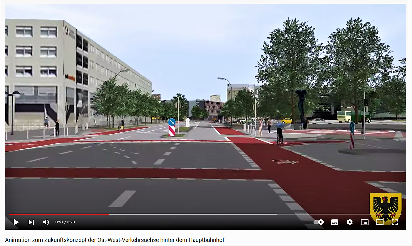 3 m breite Rad-Hauptstraße hinter Dortmunds Bahnhof – Nur noch eine Richtungsspur für Autos