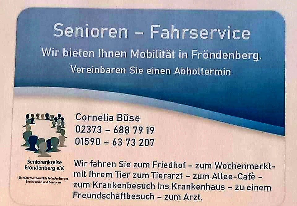 Kostenloser Fahrservice für Senioren in Fröndenberg