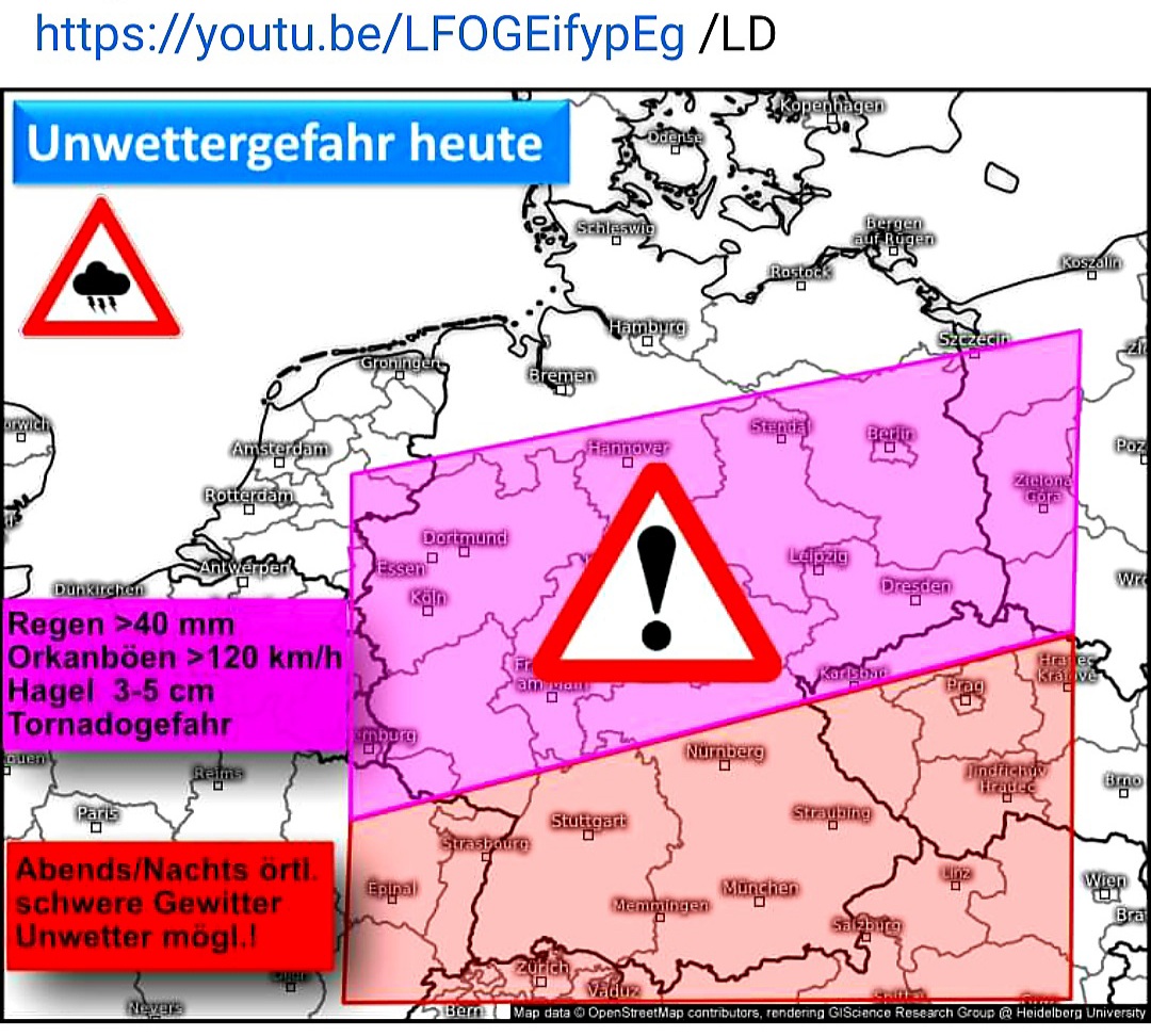 Heftige Unwetterlage am Freitagnachmittag – Teils extreme Gewitter, Starkregen und Hagel drohen