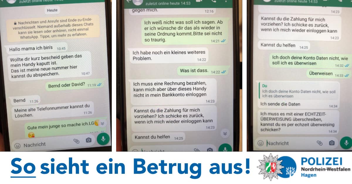 So sieht ein „Messenger-Betrug“ aus: Polizei Hagen veröffentlicht Originalbilder