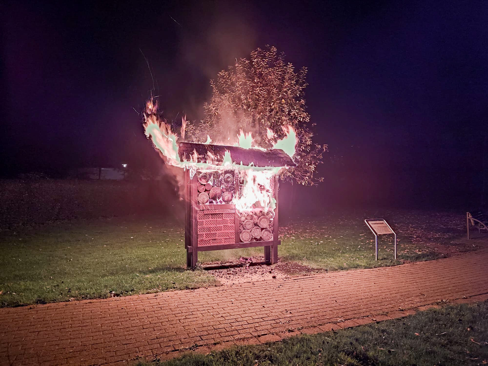 Insektenhotel in Kamen in Brand gesetzt