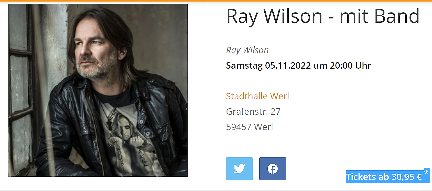 Ex-Genesis-Sänger Ray Wilson rockt am Samstag in Werl – 2×2 Karten zu gewinnen!