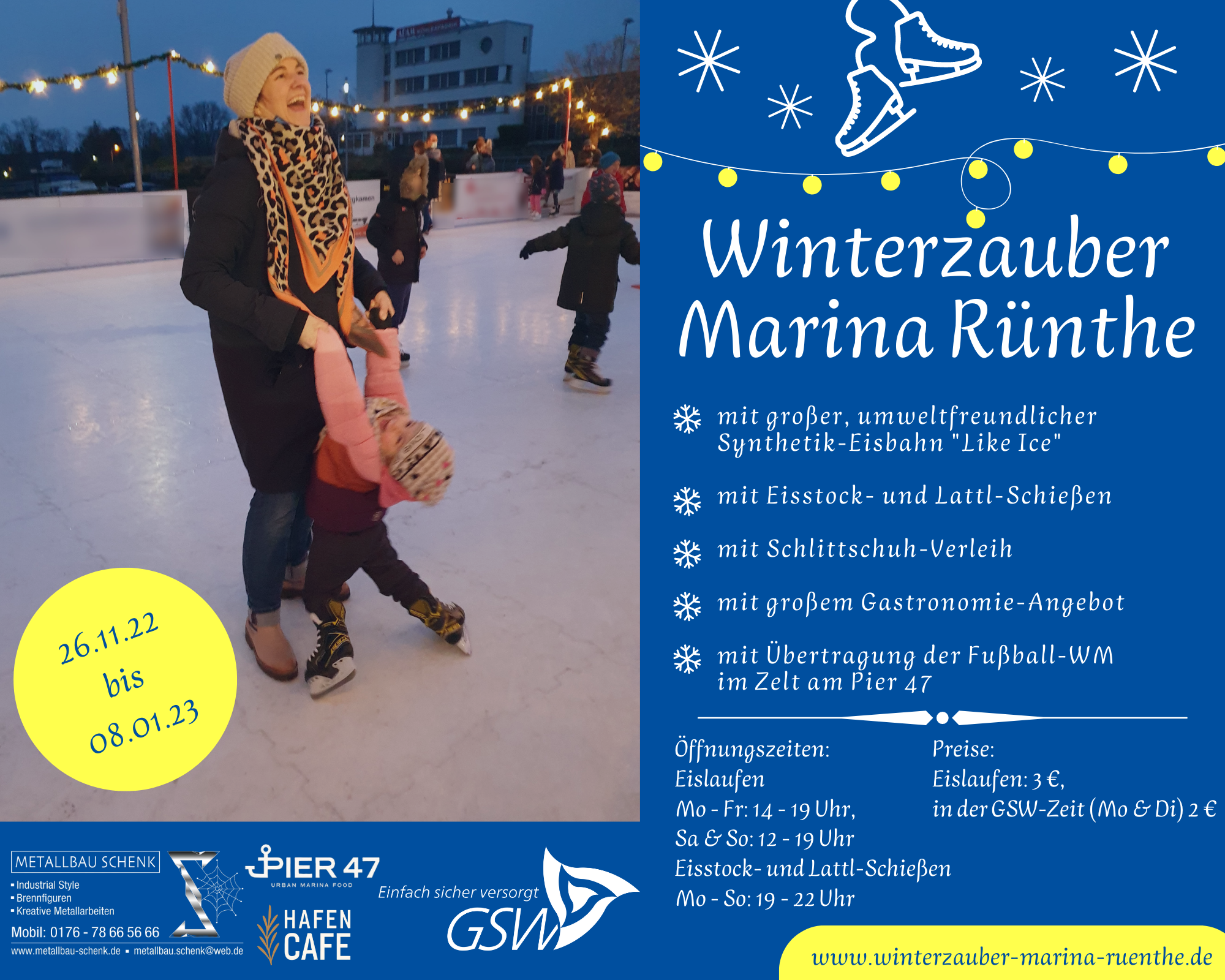 „Winterzauber Marina Rünthe“ bittet zum (Plastik-)Eislaufen um 4 Meter hohen Weihnachtsbaum