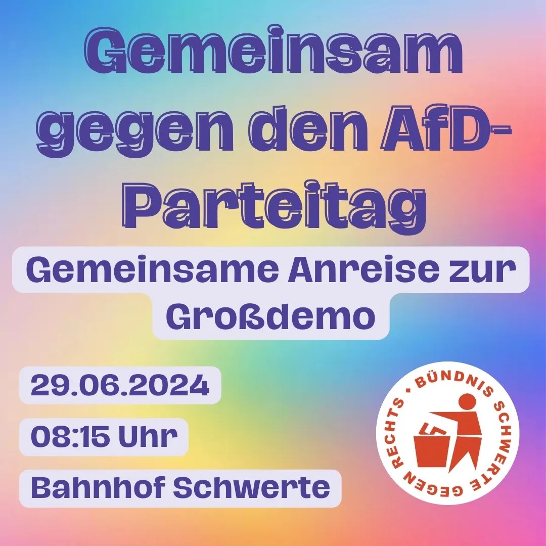 AfD-Bundesparteitag in Essen: Schwerter „Bündnis gegen Rechts“ ruft zur Fahrt zur Großdemo auf